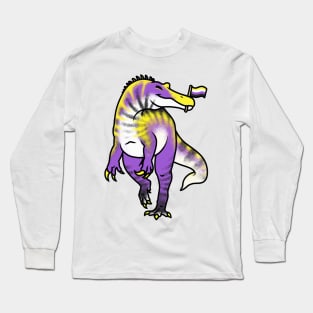 NON-BINARYonyx Prideosaur - Pride Month Non-Binary Flag Dinosaur Long Sleeve T-Shirt